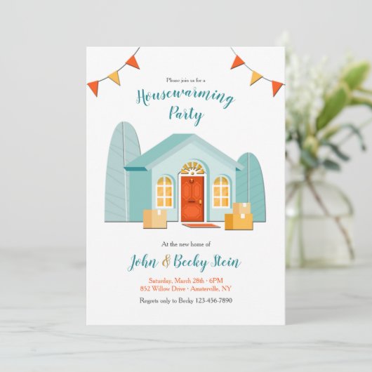 Neue Zuhause Housewarming SIE BILDEN HINTERGRUNDFA Einladung (Stehend Vorderseite)