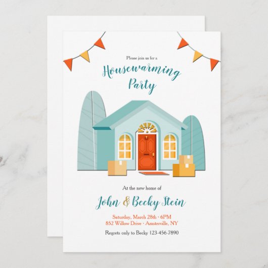 Neue Zuhause Housewarming SIE BILDEN HINTERGRUNDFA Einladung (Vorne/Hinten)