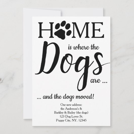 Neue Zuhause Hunde, die wir umgezogen haben Ankündigung (Vorderseite)