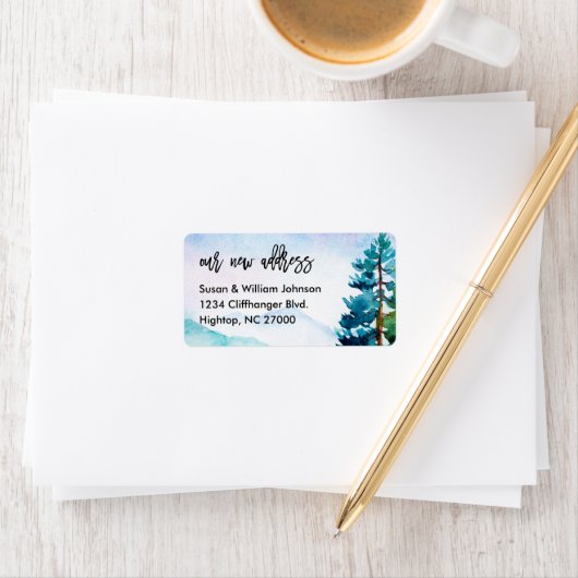 Neue Zuhause in der Rücksendeadresse der Berge Adressaufkleber (Insitu)