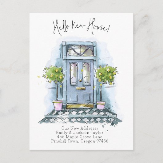 Neue Zuhause - Moderne neue Adressenwasserfarbe Ankündigungspostkarte (Vorderseite)