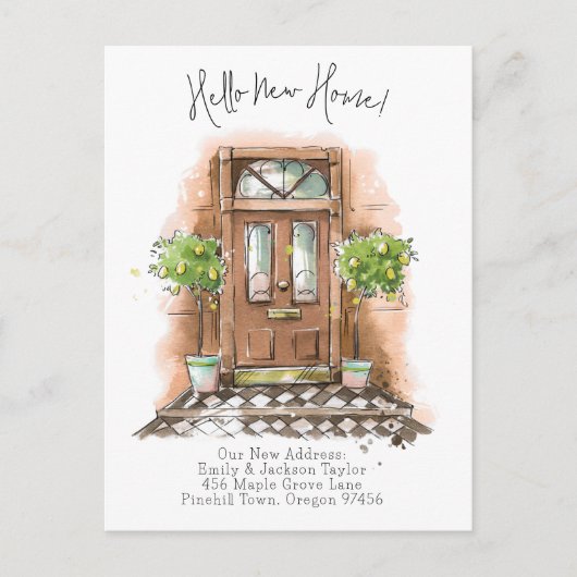 Neue Zuhause - Moderne neue Adressenwasserfarbe Ankündigungspostkarte (Vorderseite)