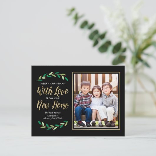 Neue Zuhause Moving Ankündigung Holiday Postcard (Stehend Vorderseite)