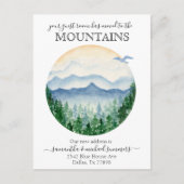 Neue Zuhause Moving Ankündigung Hütte Lodge Gebirg (Vorderseite)