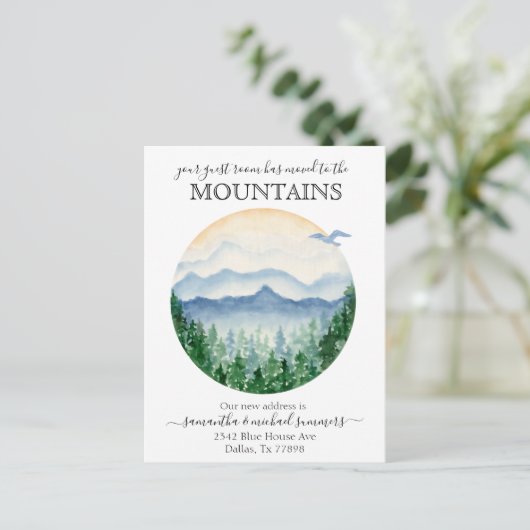 Neue Zuhause Moving Ankündigung Hütte Lodge Gebirg (Stehend Vorderseite)