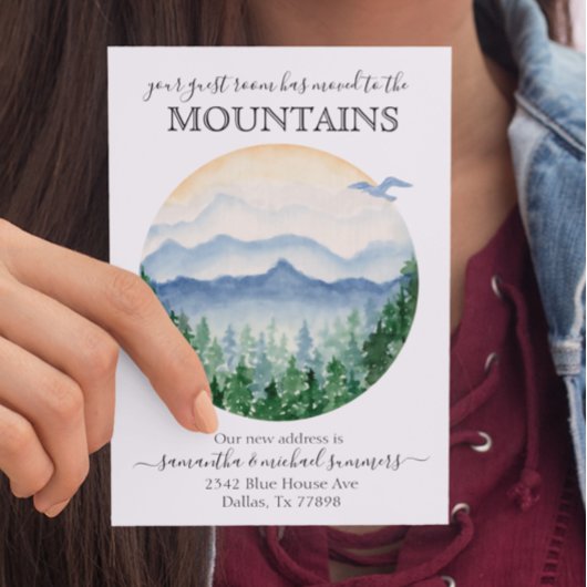 Neue Zuhause Moving Ankündigung Hütte Lodge Gebirg