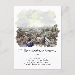 Neue Zuhause - Neue Adresse Watercolor Stadt Ankündigungspostkarte