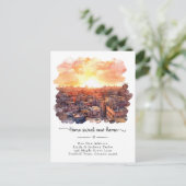 Neue Zuhause - Neue Adresse Watercolor Stadt Ankündigungspostkarte (Stehend Vorderseite)