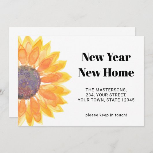Neue Zuhause Neujahr Sonnenblumen Ankündigung (Vorne/Hinten)