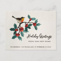 Neue Zuhause Niedlich Bird Holly Berries Weihnacht