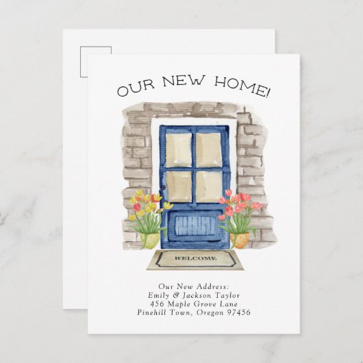 Neue Zuhause - Niedliche neue Adresswasserfarben-T Ankündigungspostkarte (Vorne/Hinten)