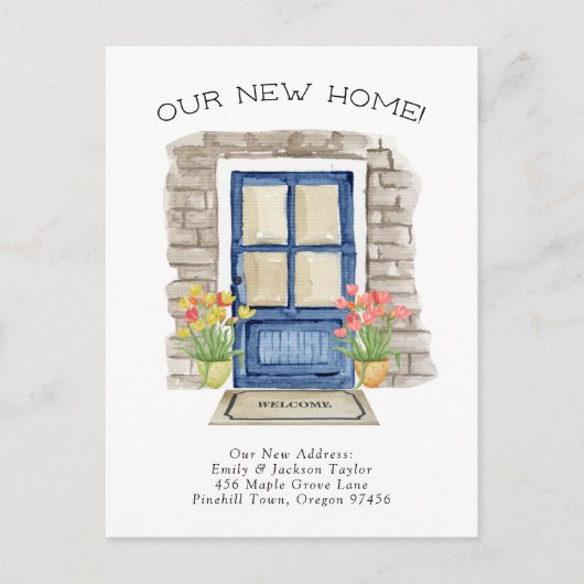 Neue Zuhause - Niedliche neue Adresswasserfarben-T Ankündigungspostkarte (Vorderseite)