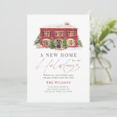 Neue Zuhause Red House Weihnachtskarte Einladung (Stehend Vorderseite)