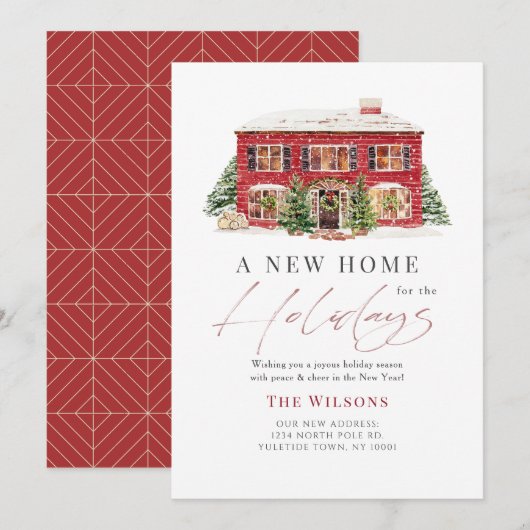 Neue Zuhause Red House Weihnachtskarte Einladung (Vorne/Hinten)