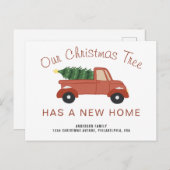 Neue Zuhause Red Truck Weihnachtsbaum-Bewegung Ankündigungspostkarte (Vorne/Hinten)