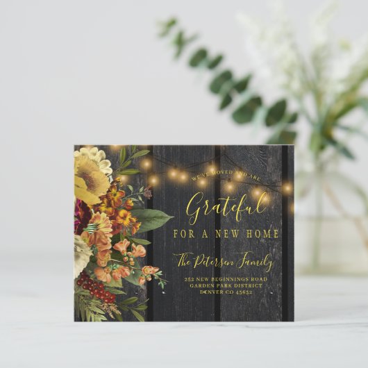 Neue Zuhause rustikale Blumenankündigung (Stehend Vorderseite)