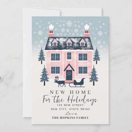 Neue Zuhause Rustikale Rosa Pastell Weihnachtskart (Vorderseite)