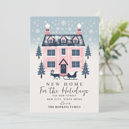 Neue Zuhause Rustikale Rosa Pastell Weihnachtskart (Stehend Vorderseite)