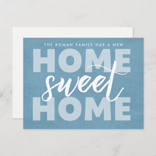 Neue Zuhause Sweet Zuhause Blue Moving Ankündigung (Vorne/Hinten)