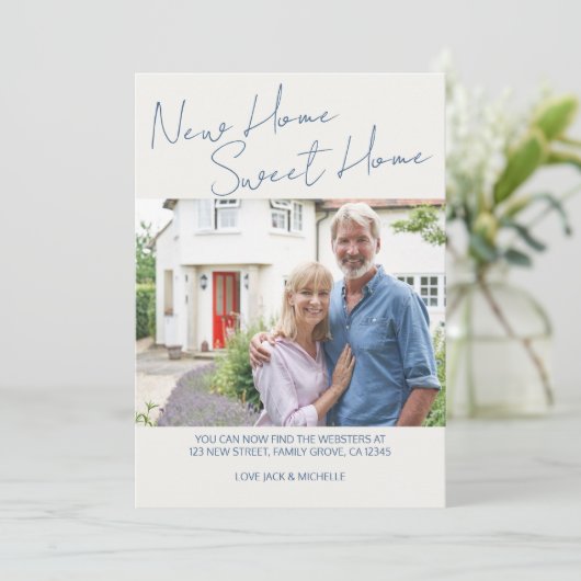 Neue Zuhause Sweet Zuhause Lässiges Script Foto Mo Ankündigung (Stehend Vorderseite)