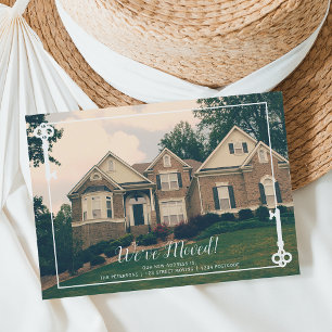 Neue Zuhause-Tastenverschiebungsanzeige Foto hochl Ankündigungspostkarte