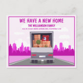 Neue Zuhause Truck und rosa Stadtbezirk Ankündigungspostkarte (Vorderseite)