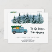 Neue Zuhause Vintag Blue Truck Weihnachtsbaumbeweg Ankündigungspostkarte (Vorne/Hinten)