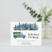 Neue Zuhause Vintag Blue Truck Weihnachtsbaumbeweg Ankündigungspostkarte (Stehend Vorderseite)
