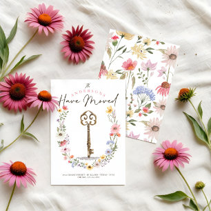 Neue Zuhause Watercolor-Wildblume - Vintager Schlü Ankündigung