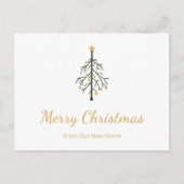 Neue Zuhause Weihnachtsbaum Gold Script Moving Ankündigungspostkarte (Vorderseite)