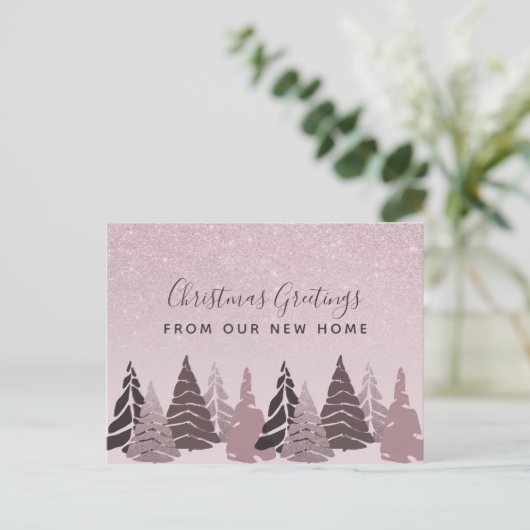 Neue Zuhause Weihnachtsbaumen Rose Gold Holiday Mo Ankündigungspostkarte (Stehend Vorderseite)
