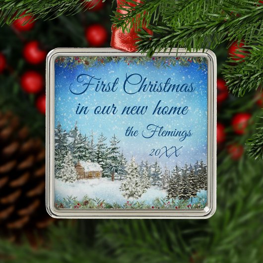 Neue Zuhause Weihnachtswasserfarbe Ornament Aus Metall