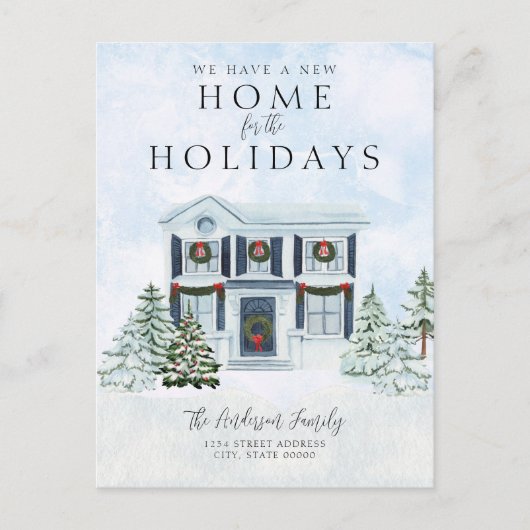 Neue Zuhause Wir bewegten Weihnachtsfeiertagen Ankündigungspostkarte (Vorderseite)