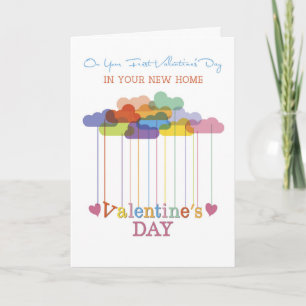 Neue Zuhausevalentine-Regenbogen-Wolken und Herzen Feiertagskarte