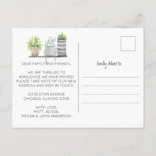 Neuen Wurzeln neue Adressenverschiebung planen Ankündigungspostkarte (Rückseite)