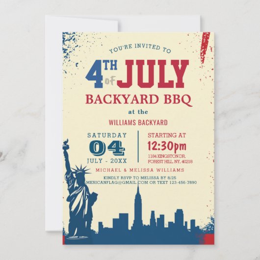 Neuer 4. Juli GRILLEN Einladung (Vorderseite)