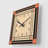 Neuer Art-Deco-Stil (Orange, Schwarz und Creme) Quadratische Wanduhr (Winkel)