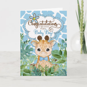 Neuer Baby Boy Blue Giraffe Jungle Herzlichen Glüc Karte