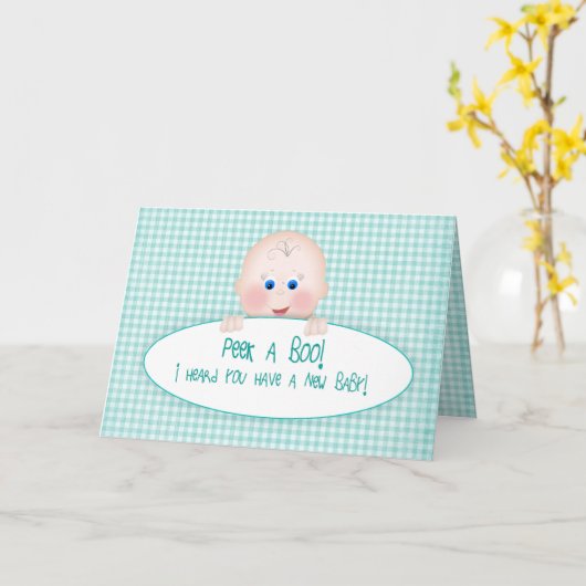 Neuer Baby Glückwunsch, Aquamarin/Aqua Gingham/Bab Karte (Gelbe Blume)