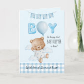 Neuer Baby Junge Teddy Bear mit Balloons Karte (Vorderseite)