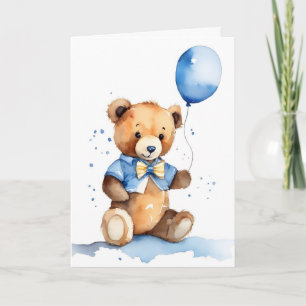 Neuer Baby-Teddybär mit blauem Luftballon Karte