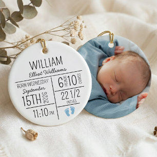 Neuer Babyjunge Erstes Weihnachten Geburtsstatisti Keramik Ornament
