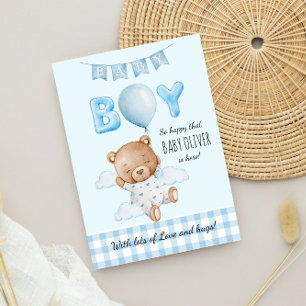 Neuer Babyjunge Teddybär mit Ballons Karte