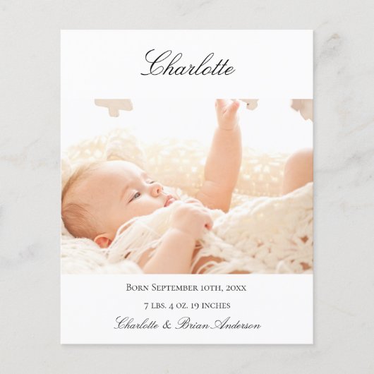 Neuer Babywillkommensankündigung für Fotos (Vorderseite)