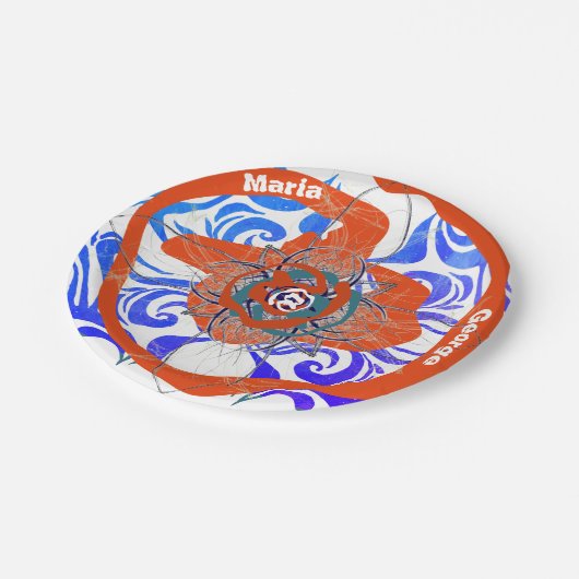 Neuer Deko Orange Strange 2 Namen Pappteller (Schrägansicht)