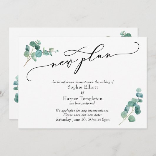 Neuer Eukalyptus-Plan Aufschiebung der Hochzeitsan Einladung (Vorne/Hinten)