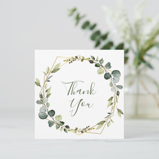 Neuer Eukalyptus Watercolor Wreath Dankeskarte (Stehend Vorderseite)