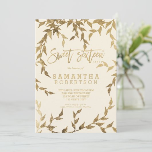 Neuer Fall Gelb Zweig Elfenbein Süße 16 Einladung (Stehend Vorderseite)