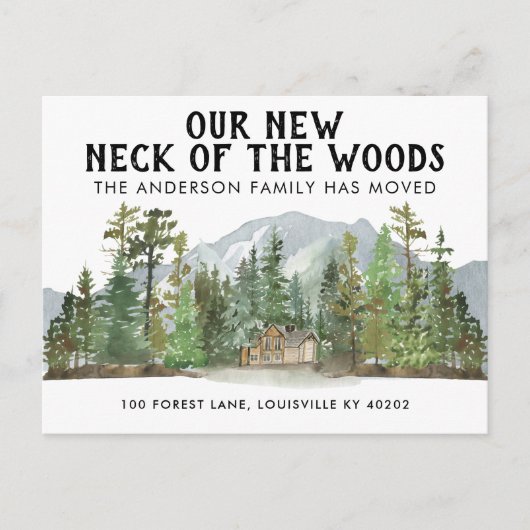 Neuer Fleck des Wald-Berg-Umzugs Ankündigungspostkarte (Vorderseite)