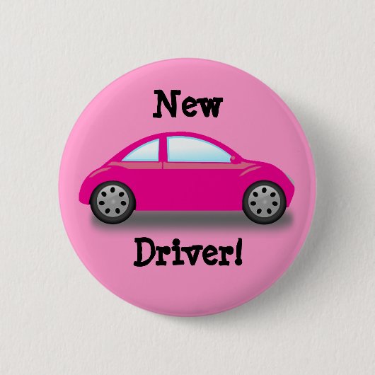 Neuer Führerschein Rosa Auto Knopf Button (Vorderseite)